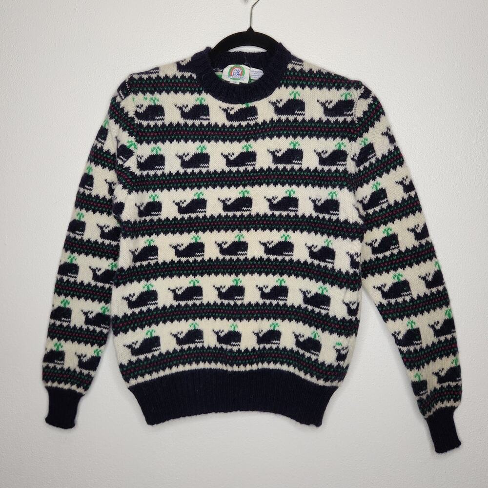 Vintage 70s Whales AOP Sweater Crewneck Eagles Eye Wool Size 36 Rare